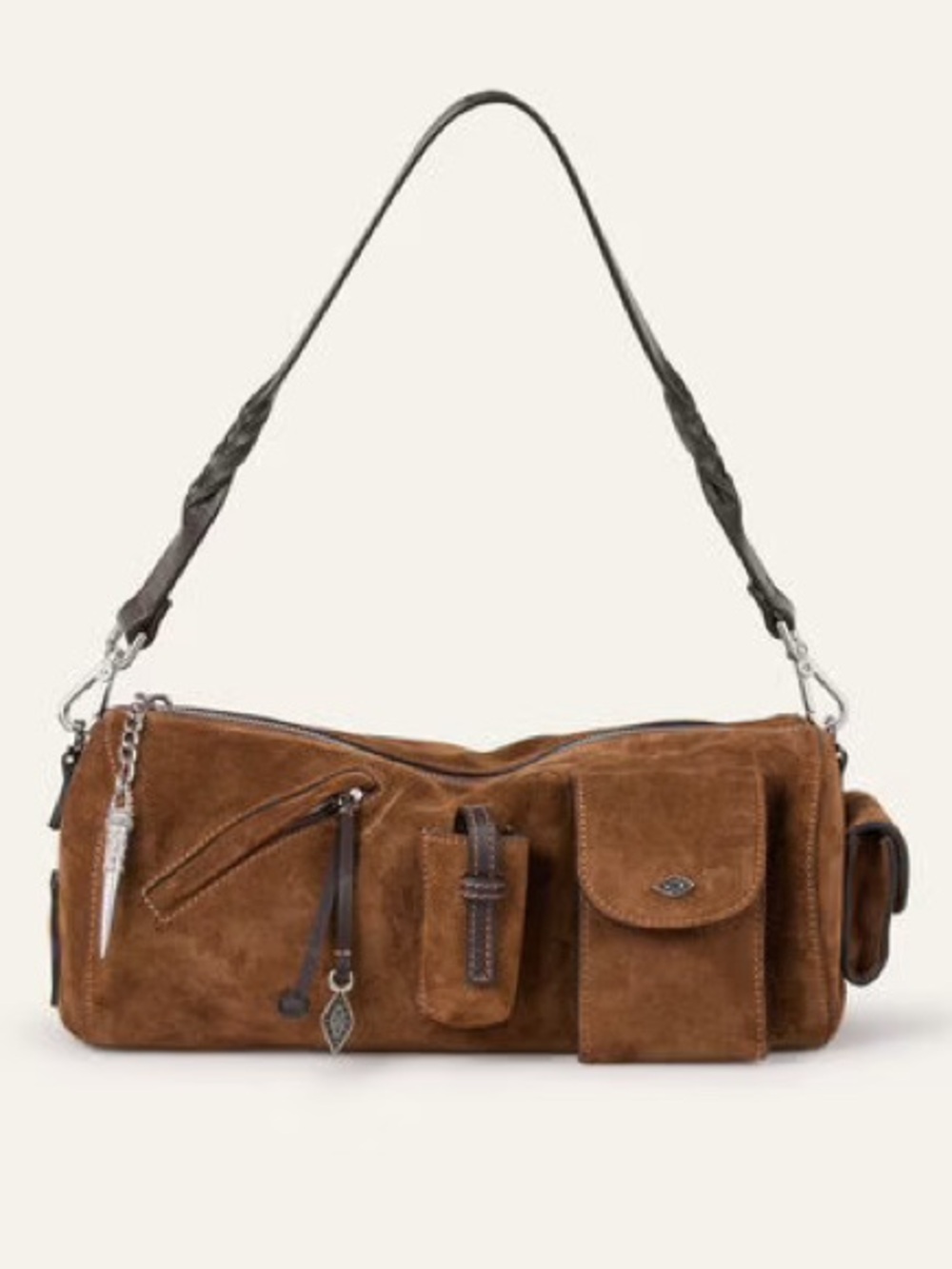 ba&sh Brown Suede Shoulder Bag with Dark Strap